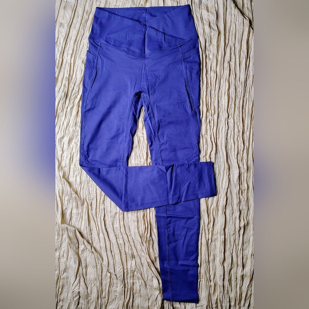 Amazon Women's Vibrant Blue Leggings Waist Compression Pockets Sides Sz XS